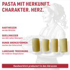 Mezzi Rigatoni: Wasser aus dem Majella-Nationalpark, runde Bronzeformen, 36 bis 48 Stunden langsam getrocknet